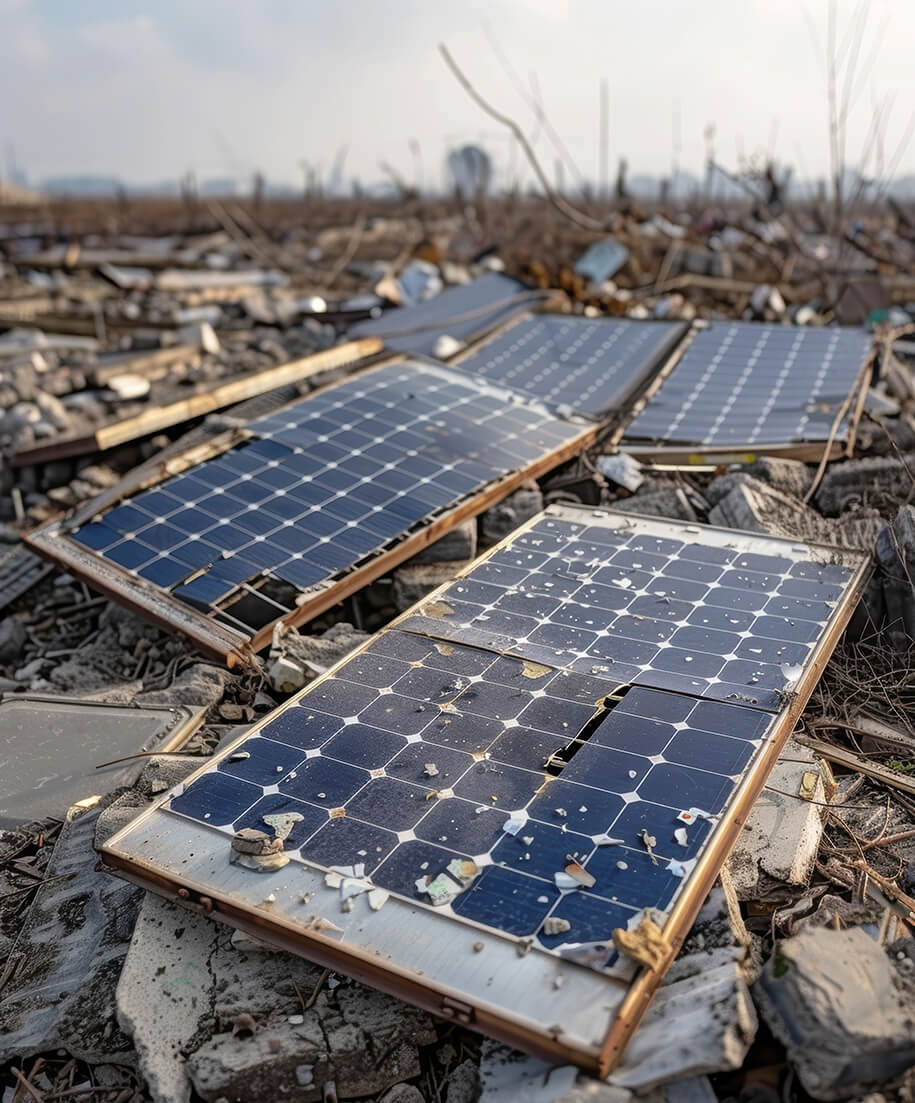 Alte Solaranlagen auf einem Schrottplatz